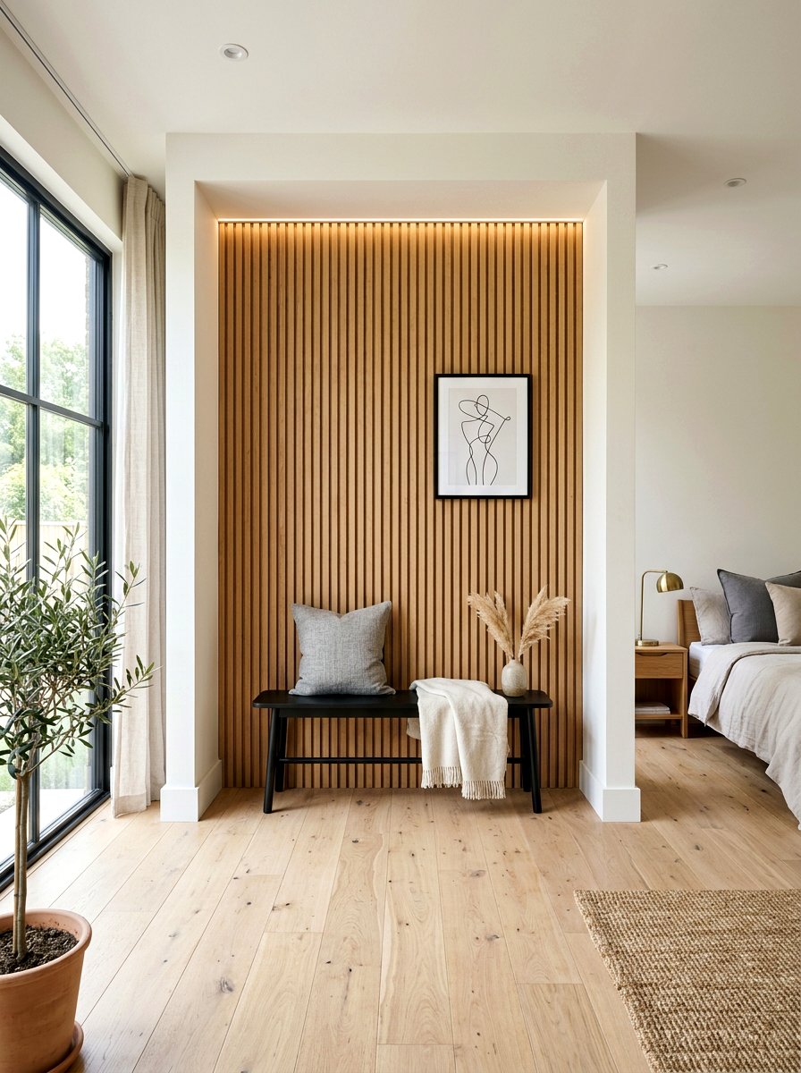 Wood Slat Wall Panel - 30 bedroom alcove ideas