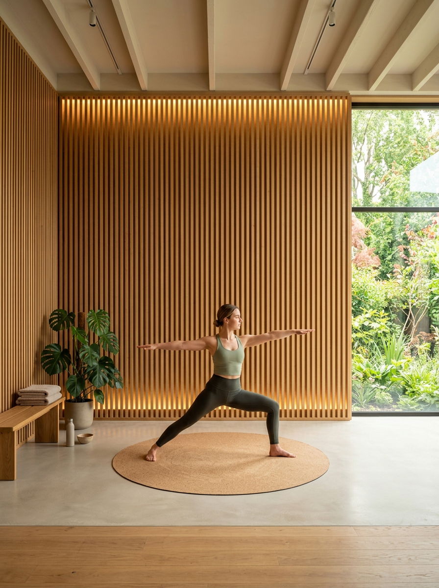 Wood Slat Wall Yoga Room - 30 yoga studio home ideas