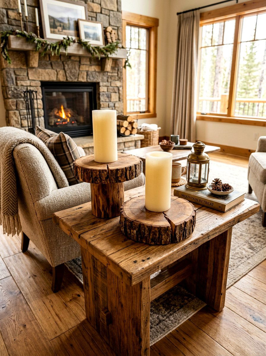 Wood Slice Candle Pedestals - 30 candle decor ideas