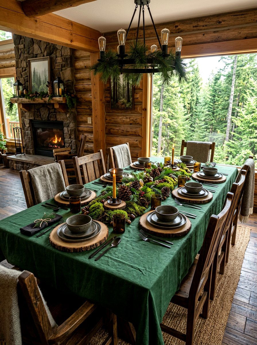 Wood Slice Forest Dining - 30 layered tablescape dining ideas