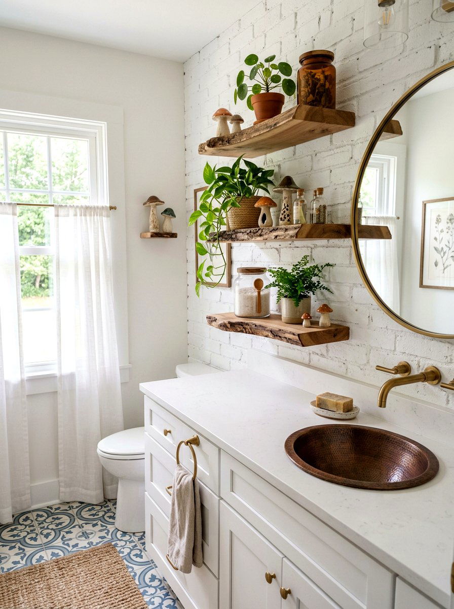 Wood Slice Shelf - 30 mushroom powder room ideas