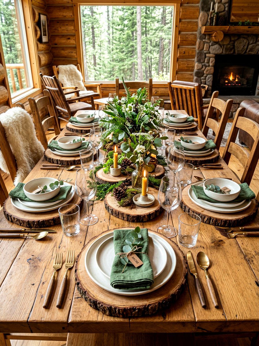 Wood Slice Table Decor - 30 holiday dining table ideas