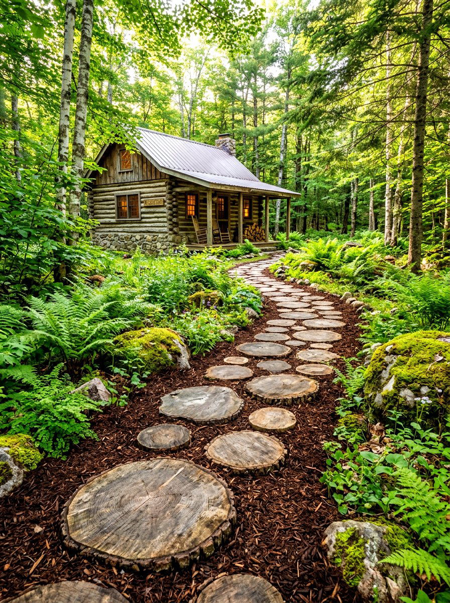 Wood Slice Walkway - 30 stepping stone walkway ideas