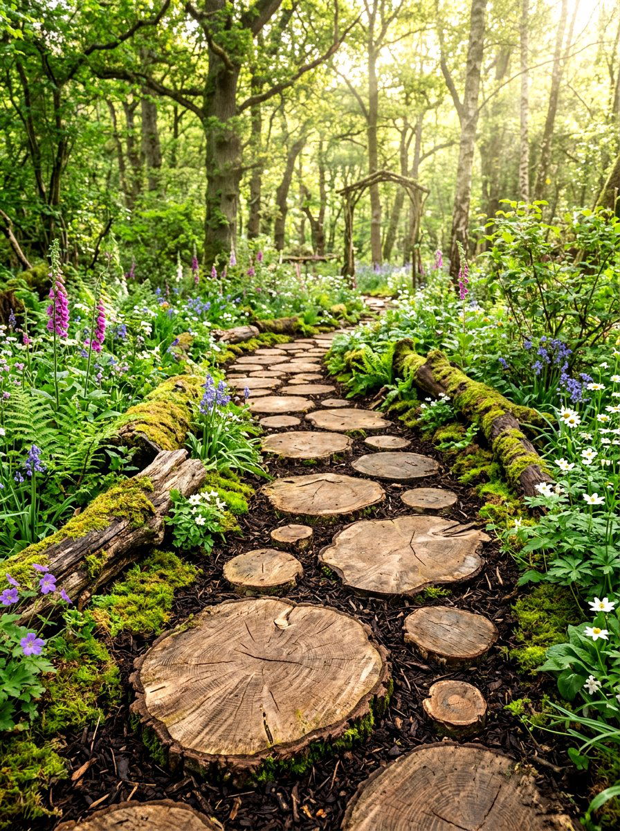 Wood Slice Walkway - 30 backyard walkway ideas