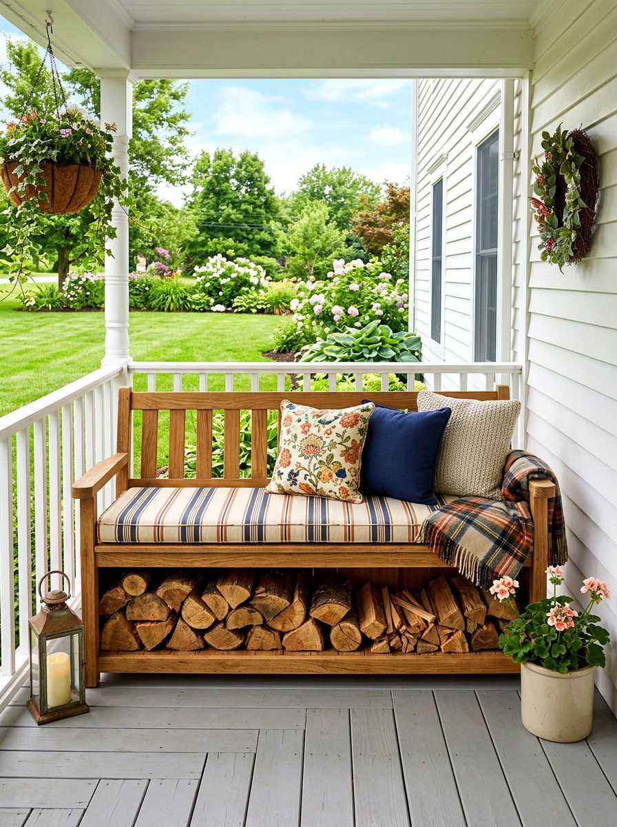 Wood Storage Bench - 30 firewood rack ideas