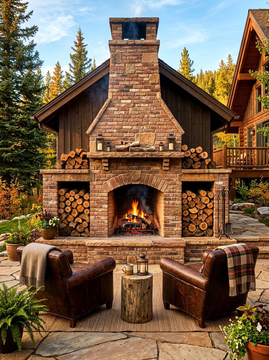 Wood Storage Patio Fireplace - 30 covered patio fireplace ideas