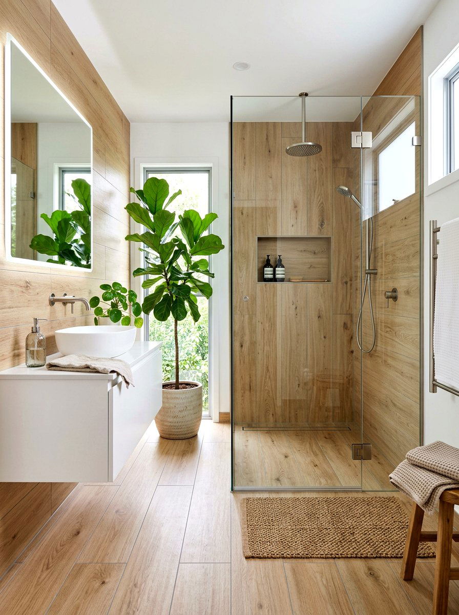 Wood Tile Shower - 30 curbless shower ideas