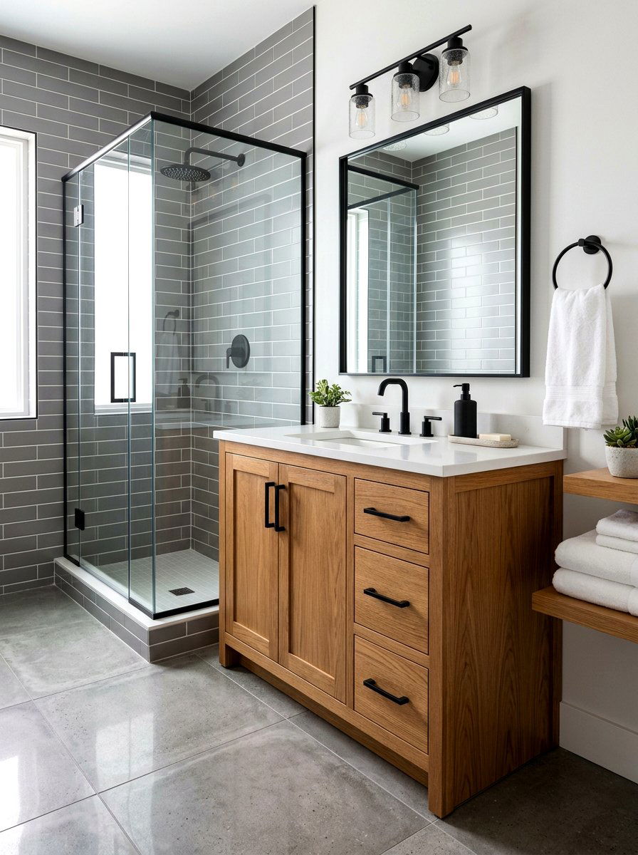 Wood Vanity with Black Hardware - 30 wood vanity ideas