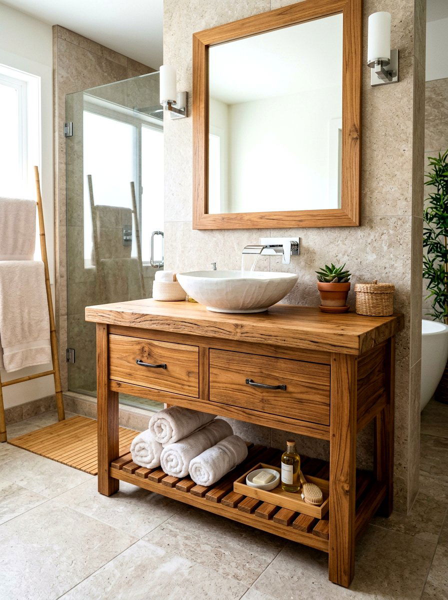 Wood Vanity with Vessel Sink - 30 wood vanity ideas