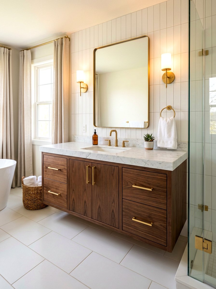 Wood Veneer Vanity Cabinet - 30 art deco bathroom ideas