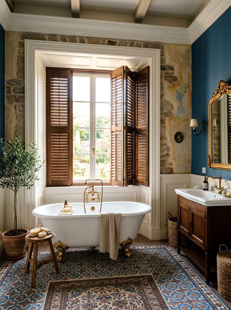 Wood Window Shutter - 30 old world bathroom ideas
