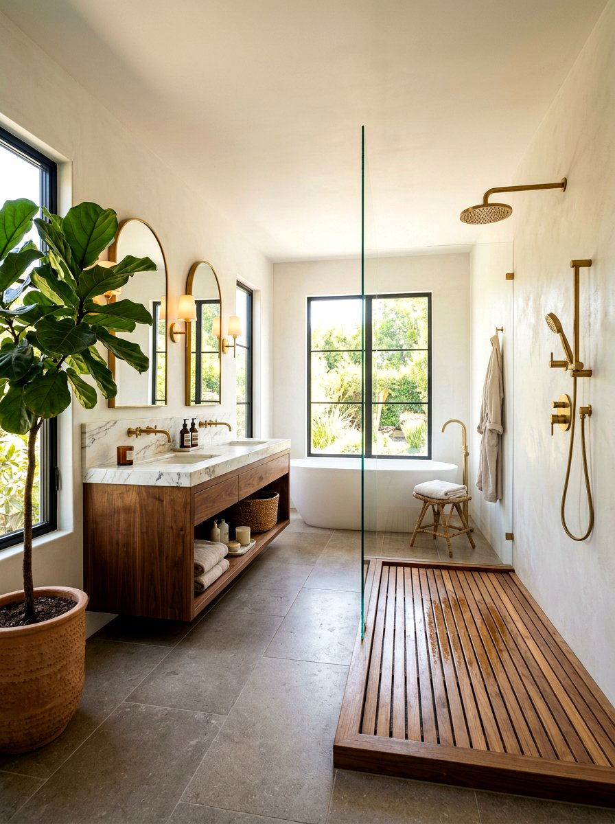 Wood accent bathroom - 30 luxury hotel bath ideas