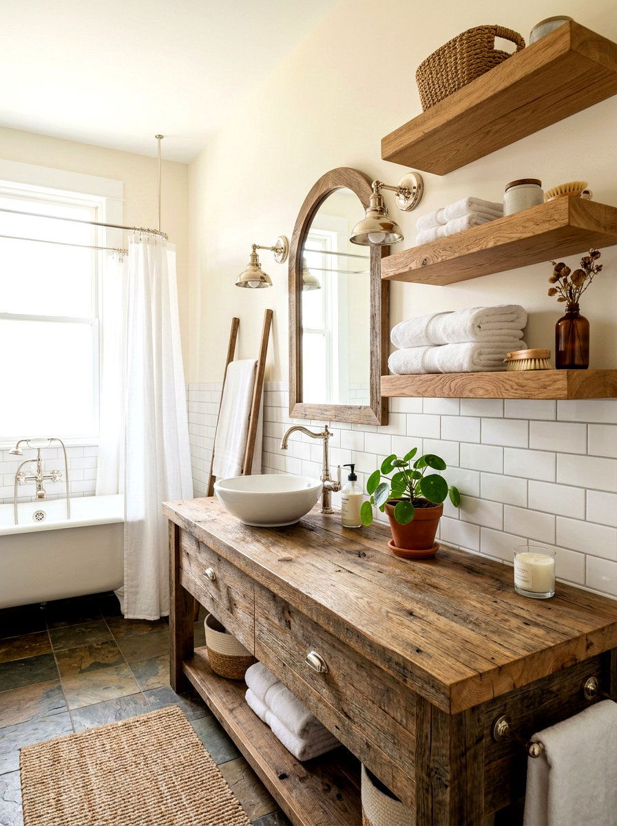 Wood accent bathroom - 30 Nancy Meyers bathroom ideas