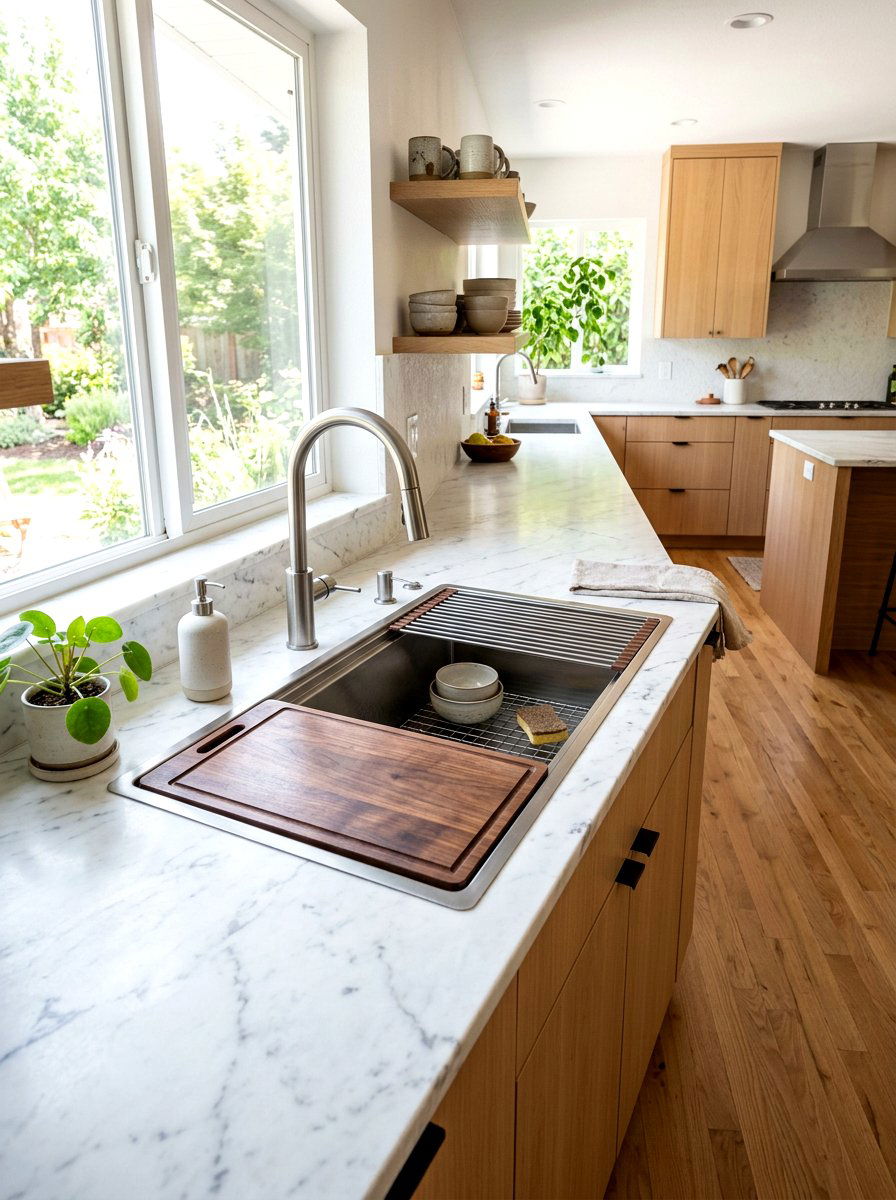 Wood accent workstation sink - 30 workstation sink ideas