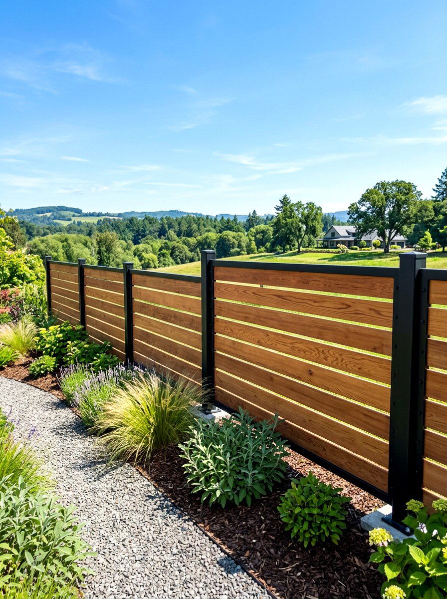 Wood and Metal Fence - 30 horizontal fence ideas