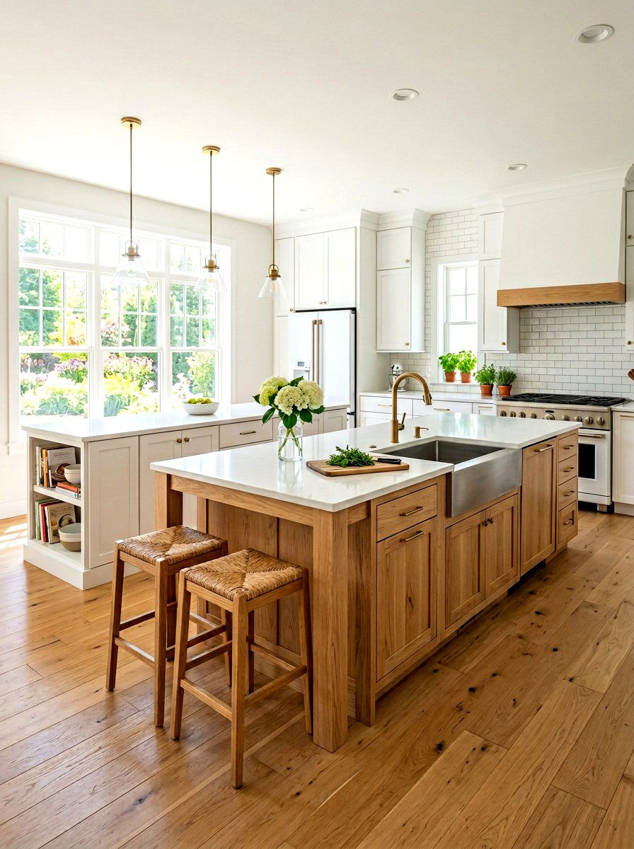 Wood and white kitchen islands - 30 double island kitchen ideas