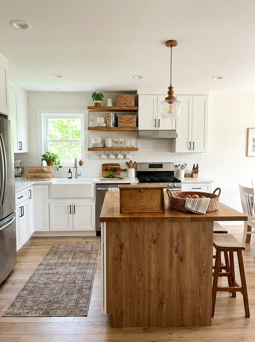 Wood and white rental kitchen - 30 rental kitchen glow up ideas