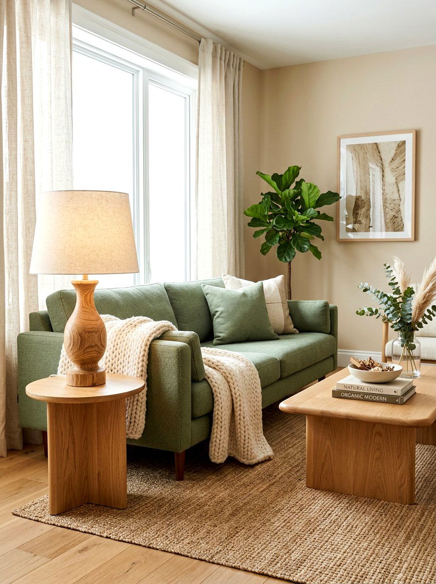 Wood base table lamp - 30 cozy lamp lit living room ideas