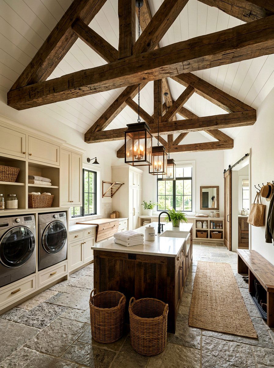 Wood beam laundry room - 30 vintage laundry room ideas