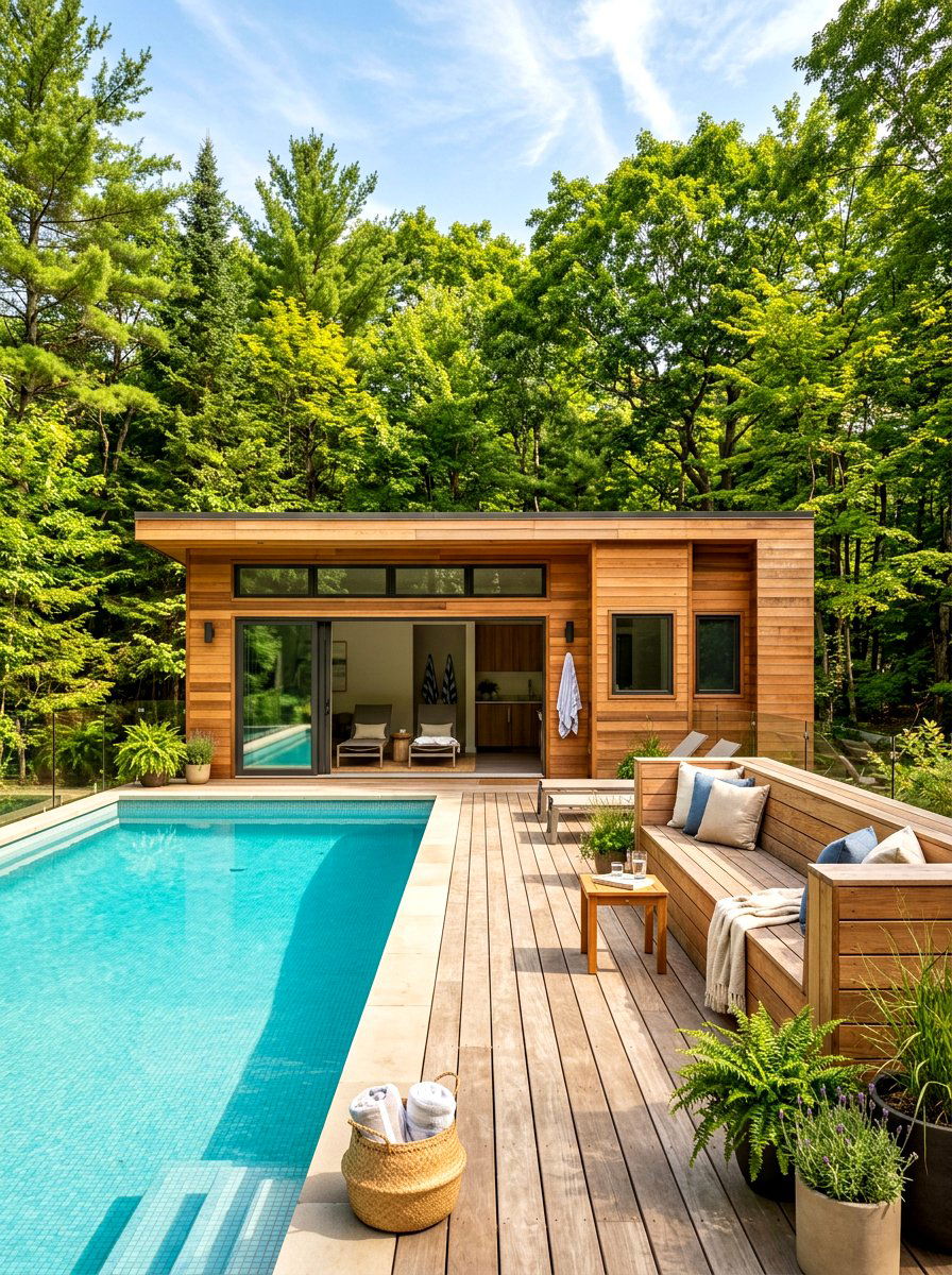 Wood clad pool house - 30 modern pool house ideas
