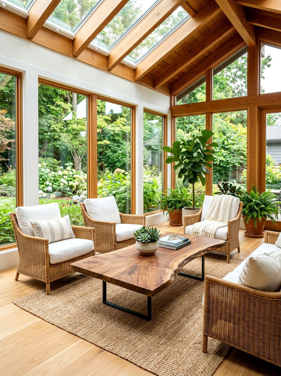 Wood coffee table sunroom - 30 boho sunroom ideas