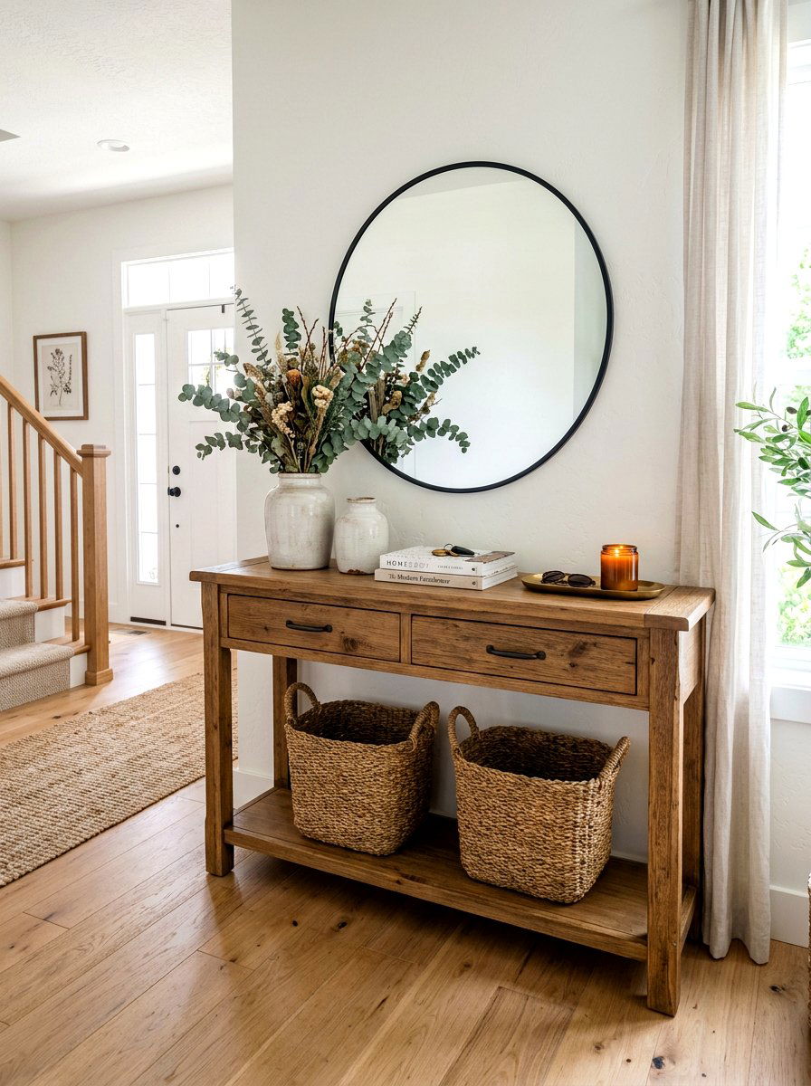 Wood console table decor - 30 hallway console styling ideas