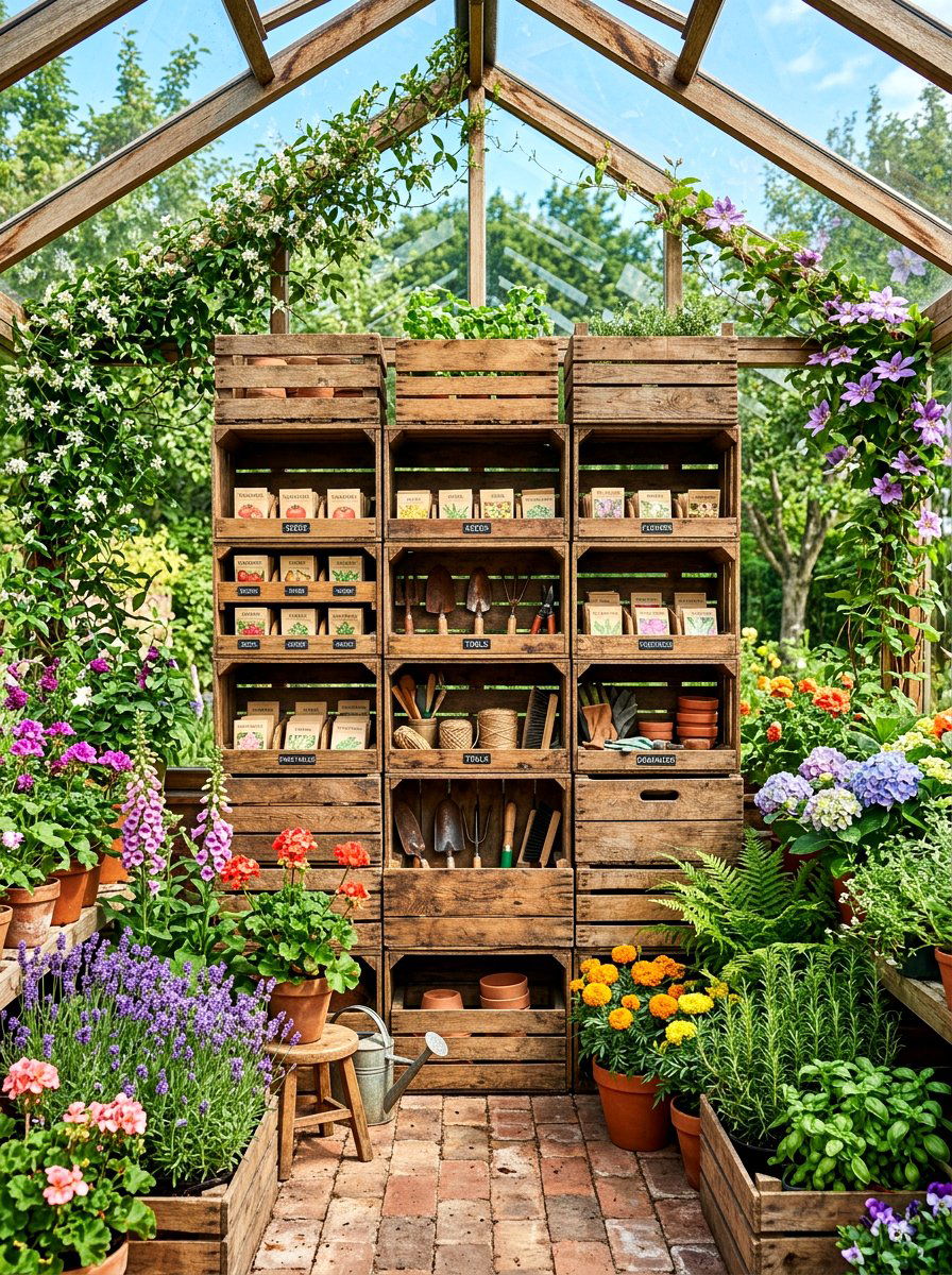 Wood crate - 30 greenhouse storage ideas