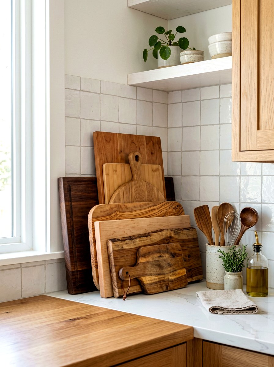 Wood cutting board stack - 30 TikTok kitchen decor ideas