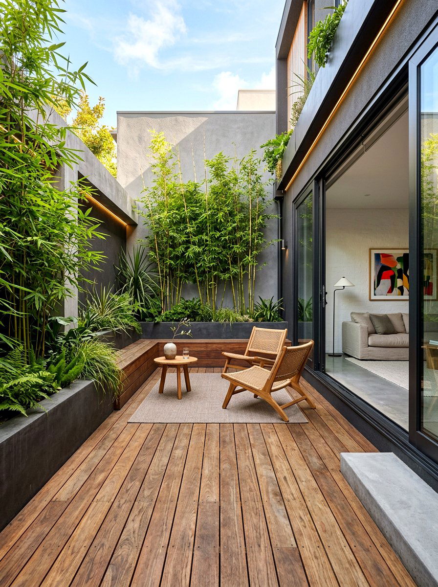 Wood deck courtyard - 30 indoor courtyard home ideas