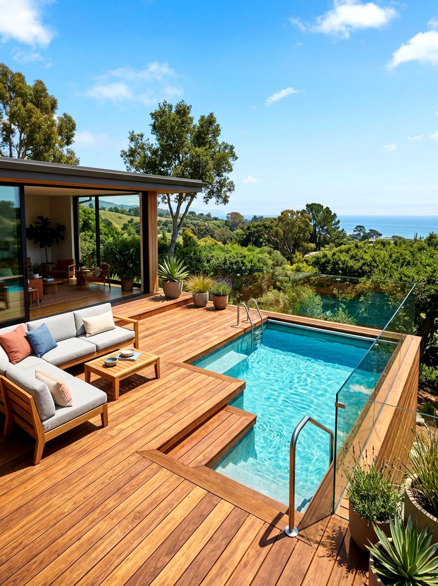 Wood deck plunge pool - 30 plunge pool backyard ideas aesthetic