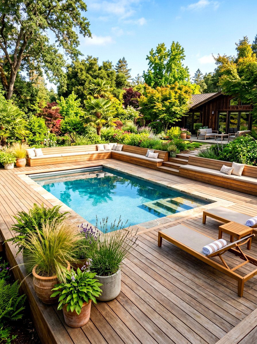 Wood deck pool - 30 backyard oasis pool ideas