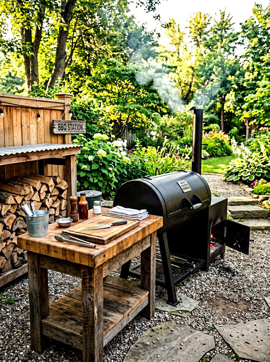 Wood fired smoker station - 30 patio cooking area ideas