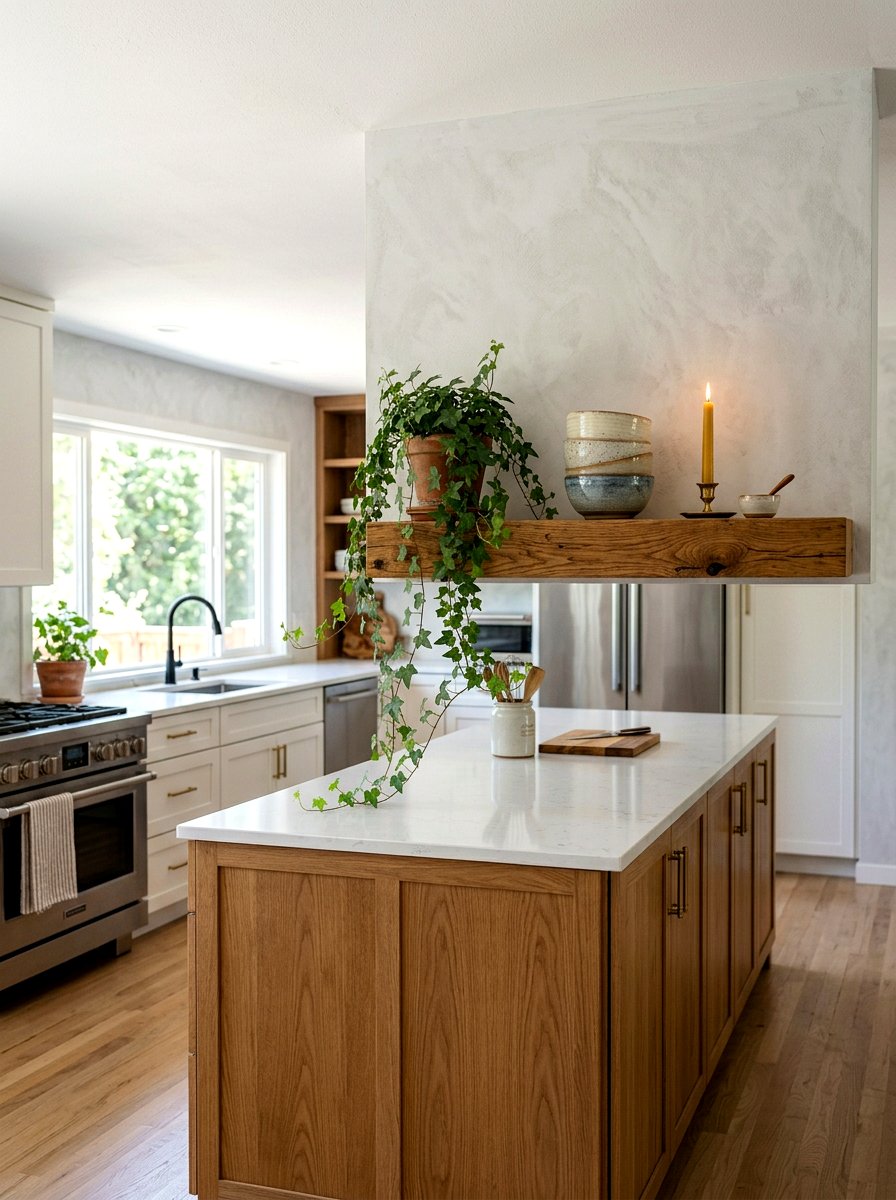 Wood floating shelf - 30 open cabinet styling ideas