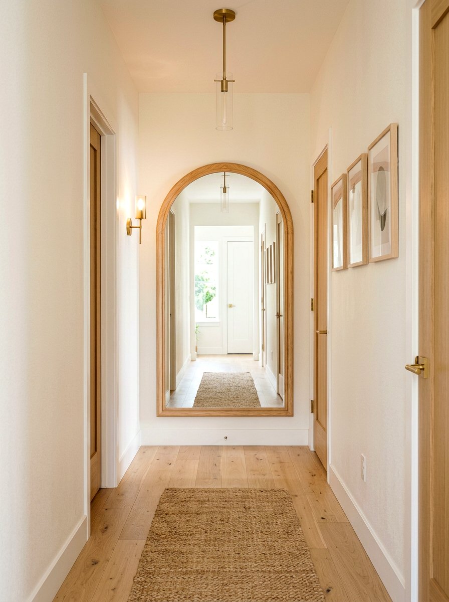 Wood frame arched mirror hallway - 30 arched mirror decor ideas