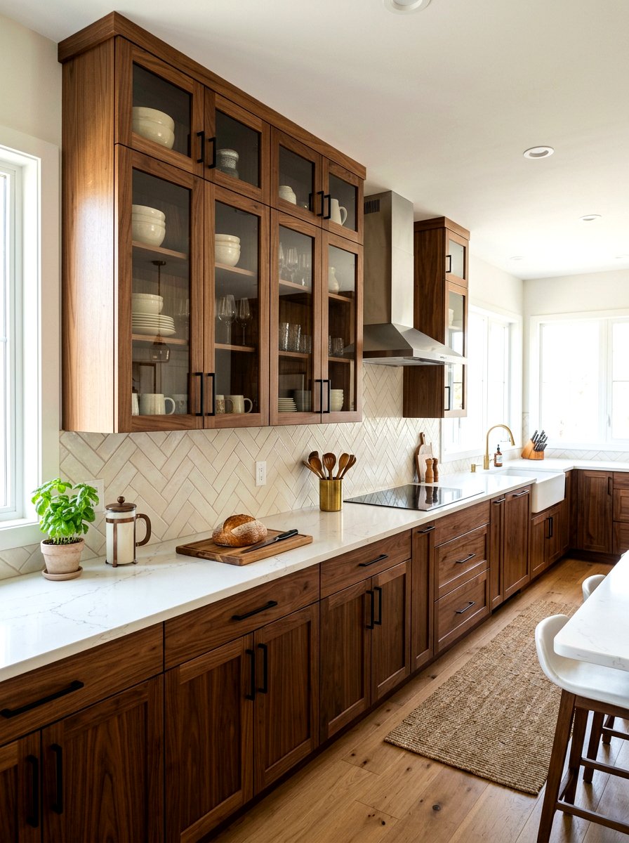 Wood frame glass kitchen cabinet - 30 glass front kitchen cabinet ideas