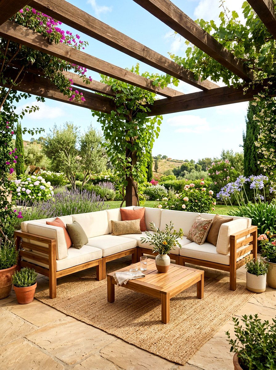 Wood frame patio sectional arrangement - 30 outdoor modular sofa ideas
