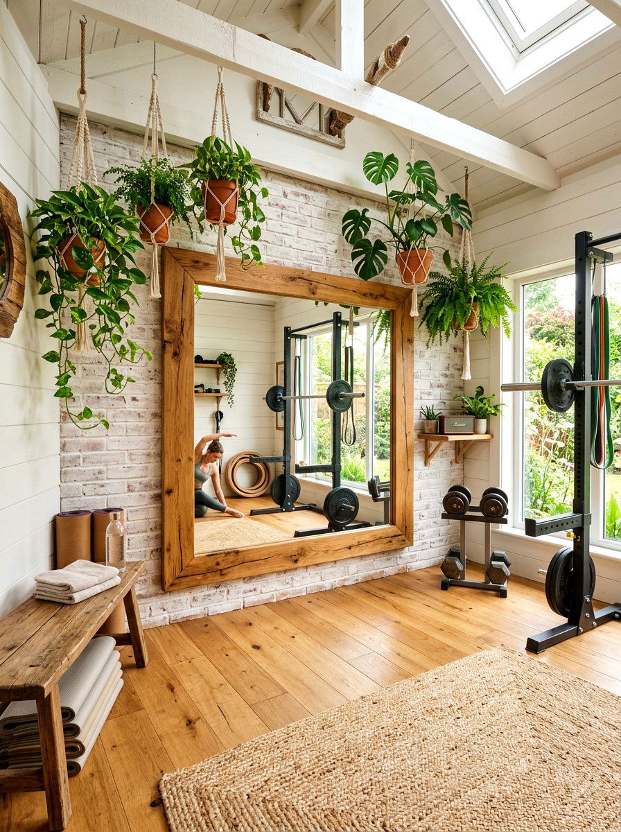 Wood framed gym mirror - 30 workout room mirror ideas