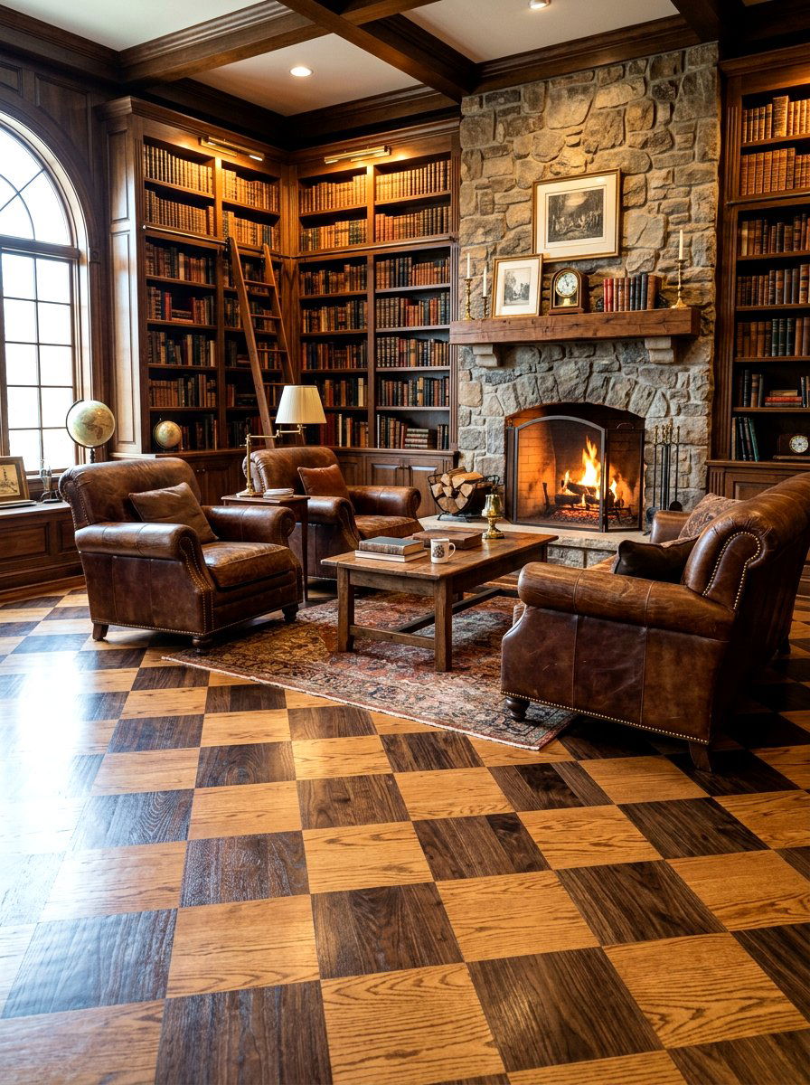 Wood grain checkerboard floor tile - 30 peel and stick checkerboard floor ideas