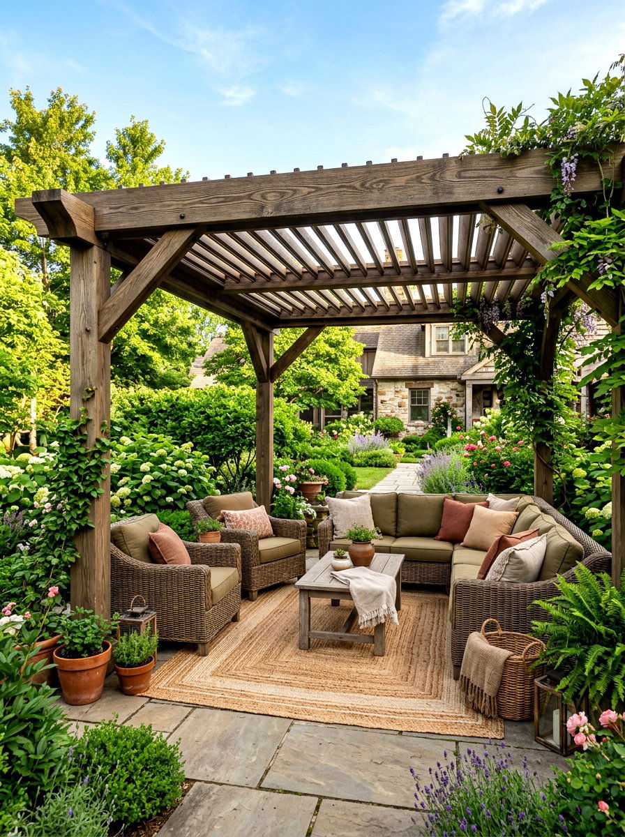 Wood grain finish louvered pergola - 30 louvered pergola ideas