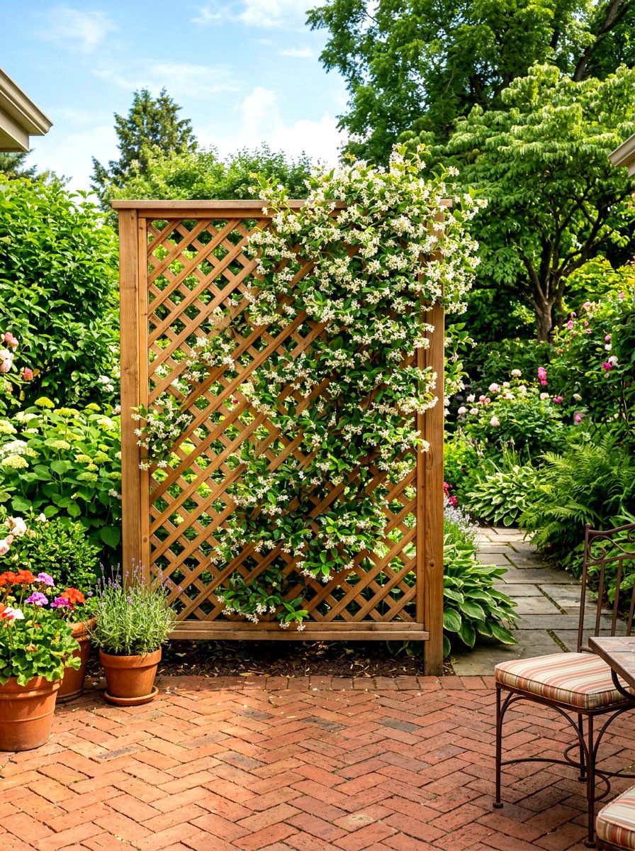 Wood lattice privacy screen - 30 outdoor shower privacy ideas