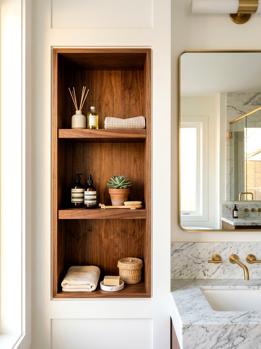 Wood lined wall niche - 30 recessed medicine niche ideas