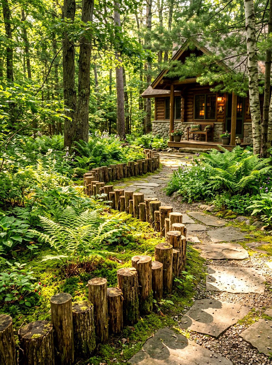 Wood log edging - 30 front yard edging ideas