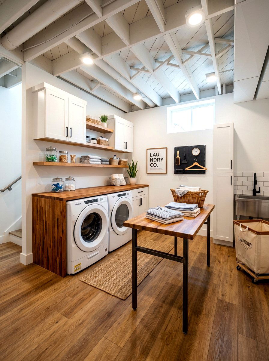 Wood look basement laundry - 30 basement laundry area ideas