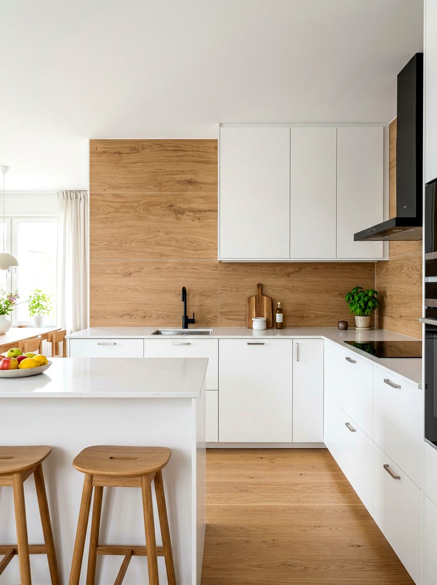 Wood look porcelain backsplash - 30 slab backsplash ideas