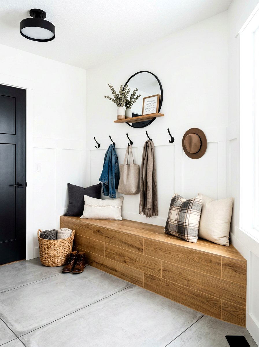 Wood look tile bench - 30 shower bench ideas