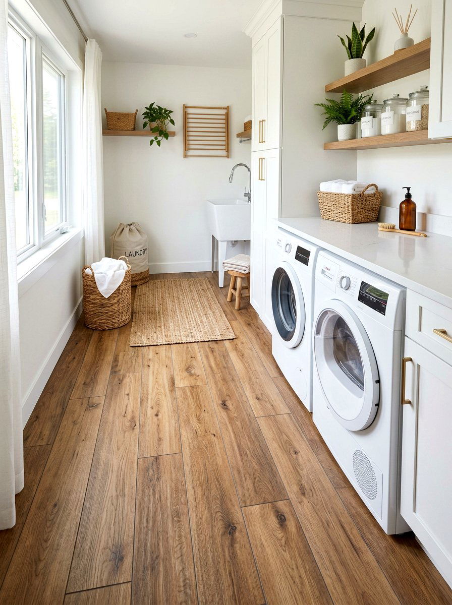 Wood look tile laundry - 30 laundry room backsplash ideas