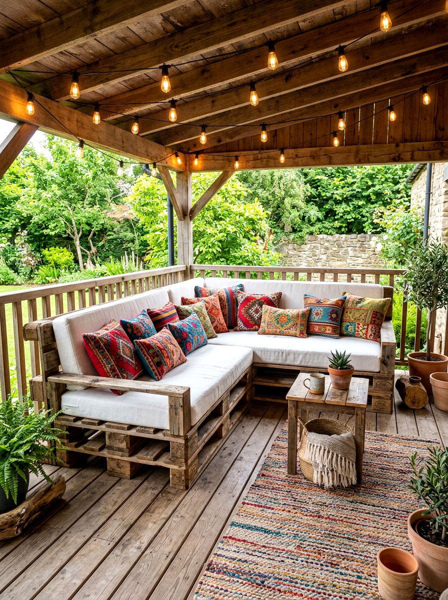 Wood pallet sofa - 30 boho outdoor furniture ideas