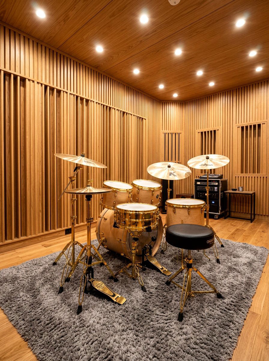Wood panel drum room - 30 drum room ideas