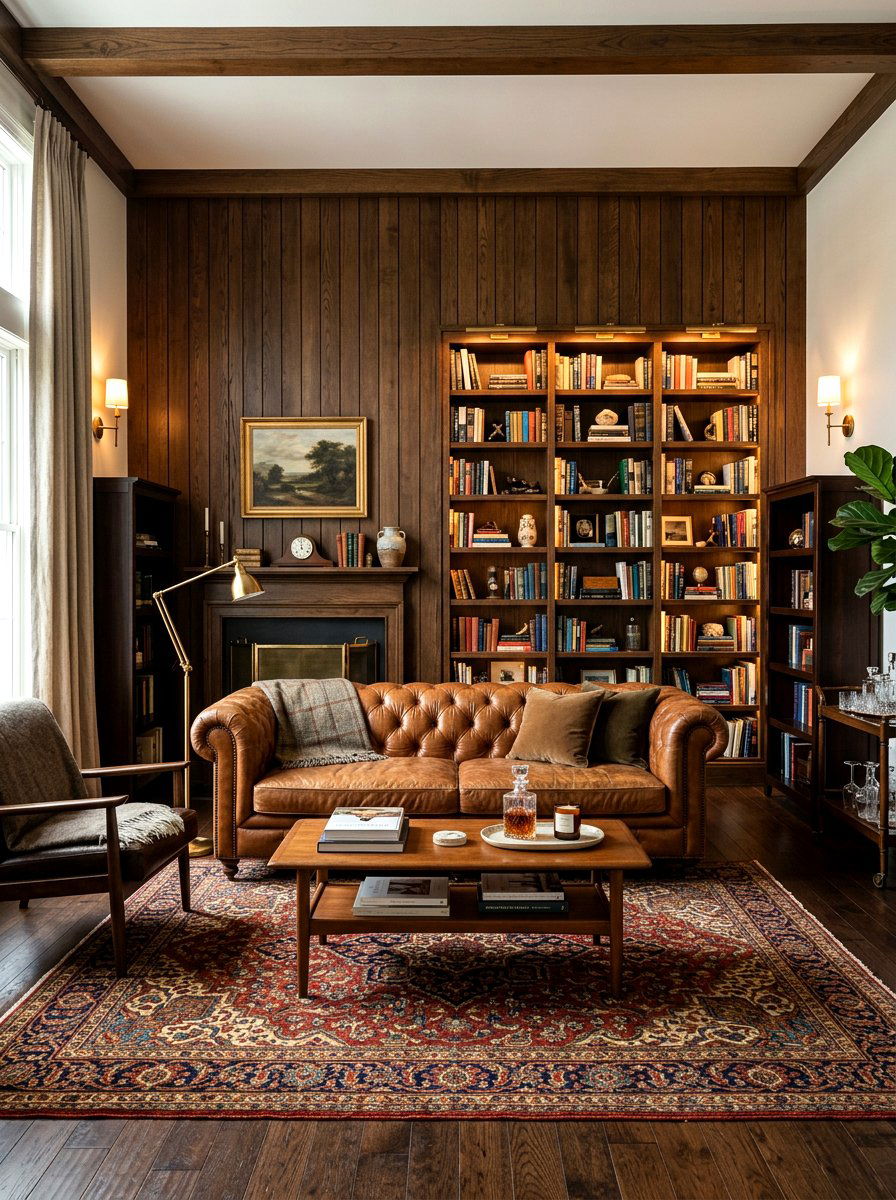 Wood panel wall living room - 30 hotel chic living room ideas