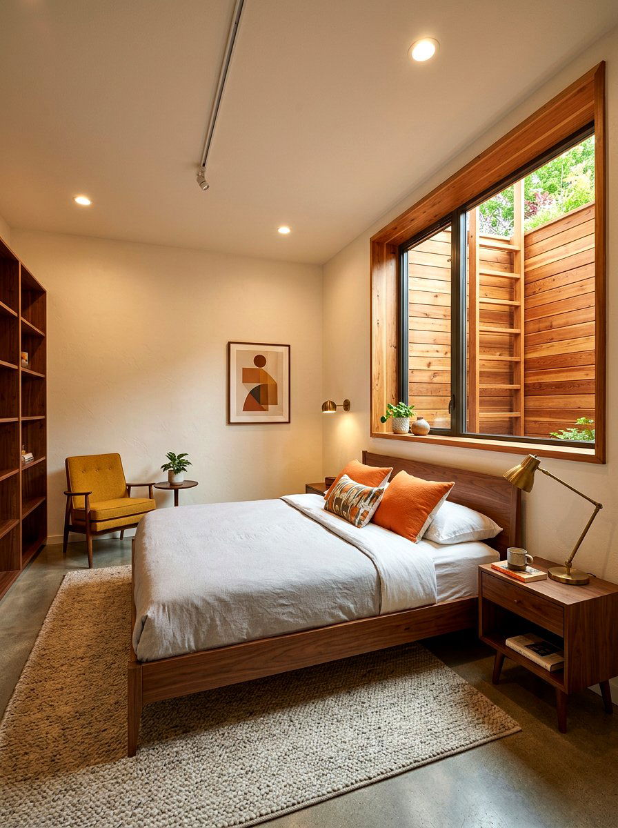 Wood paneled egress well - 30 basement bedroom egress ideas